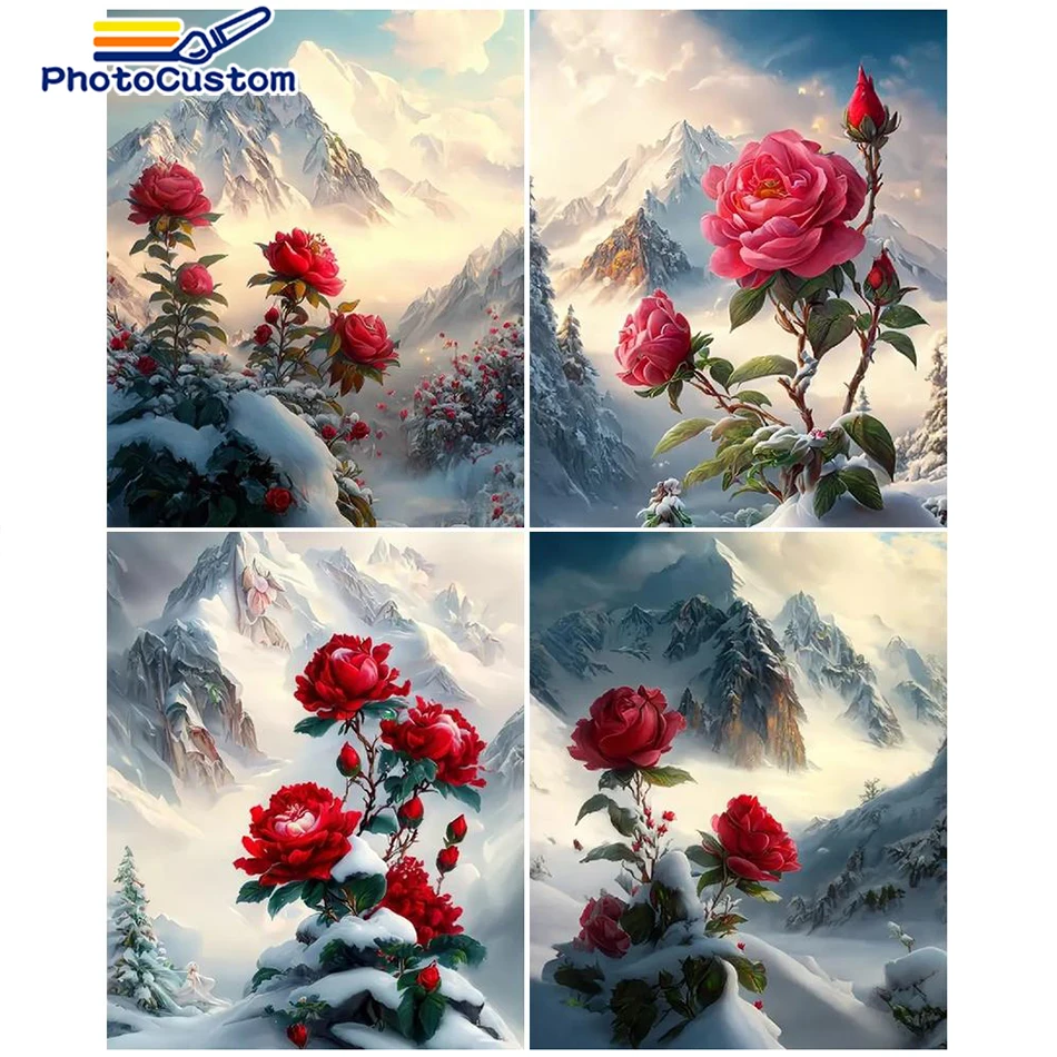 

PhotoCustom Oil Painting By Numbers HandPaintged Rose Of Snow Mountain On Canvas Landscape Acrylic Living Room Decor DIY Gift