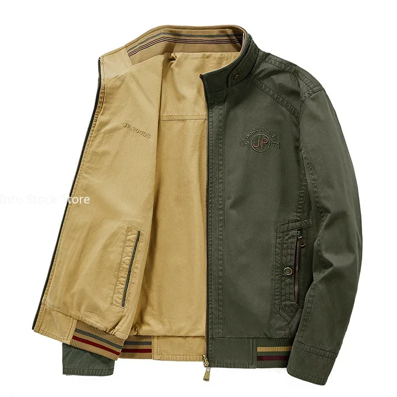 Loose Large Size Clothing Sport Stand Collar Double Sided Jackets Military Tactical Men\'s Bomber Jackets Business Casual Coats