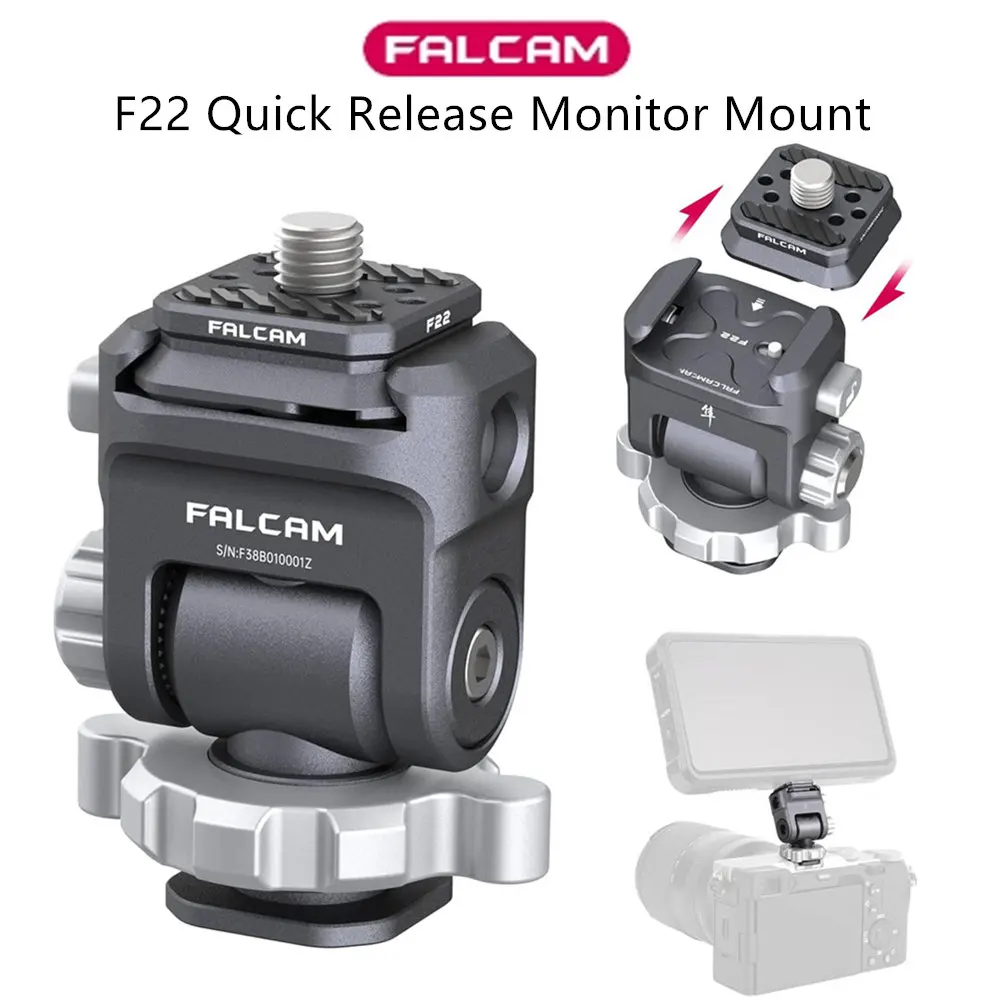 Falcam-Quick Release Monitor Mount Tripé, 1/4 "Port, tripé ajustável Cabeça, Ballhead, Quick Switch System, F22