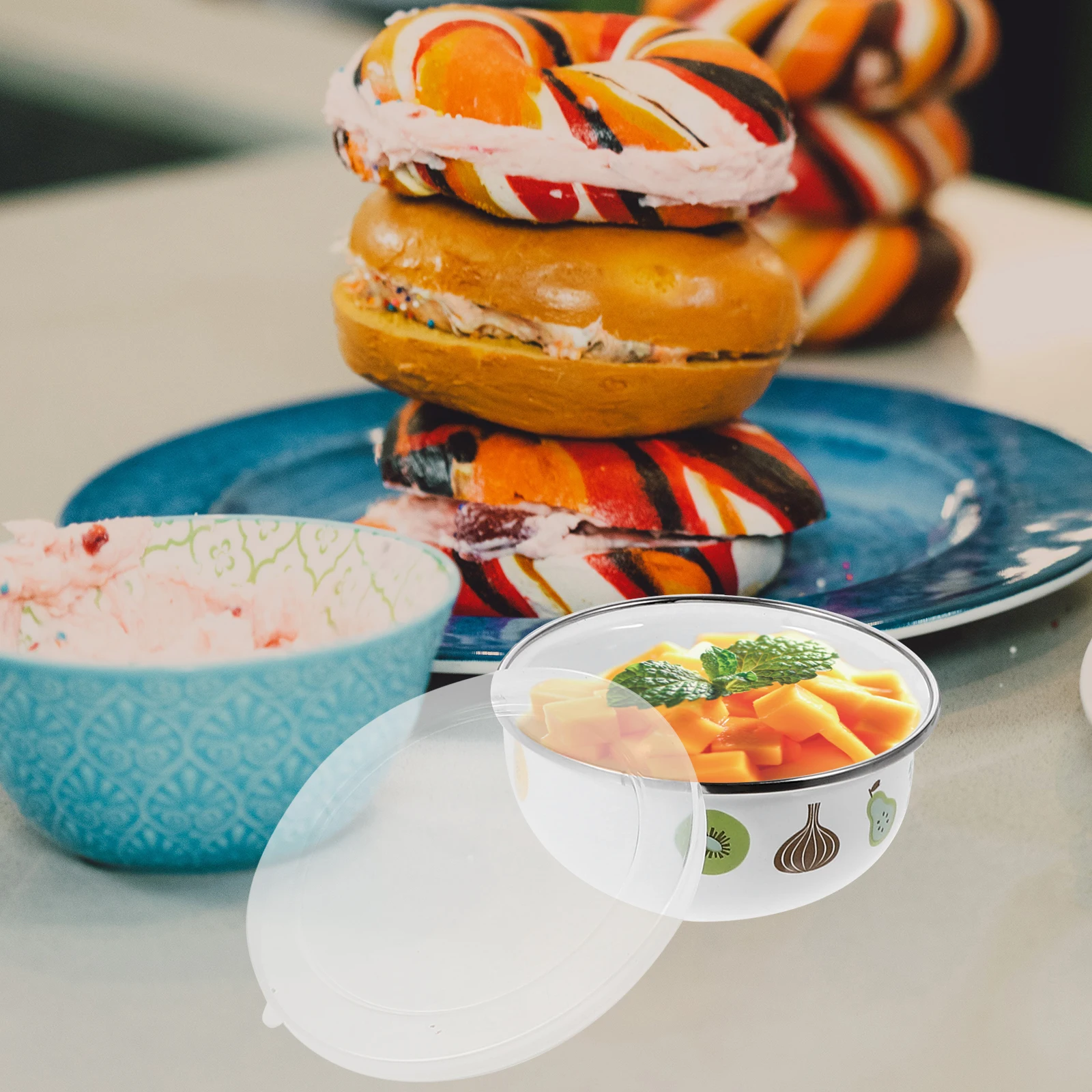 

5pcs Preservation Bowls Enamel Deepen Food Containers Salad Soup Fruit Bowls Lightweight Portable Sealing Home Camping Picnics