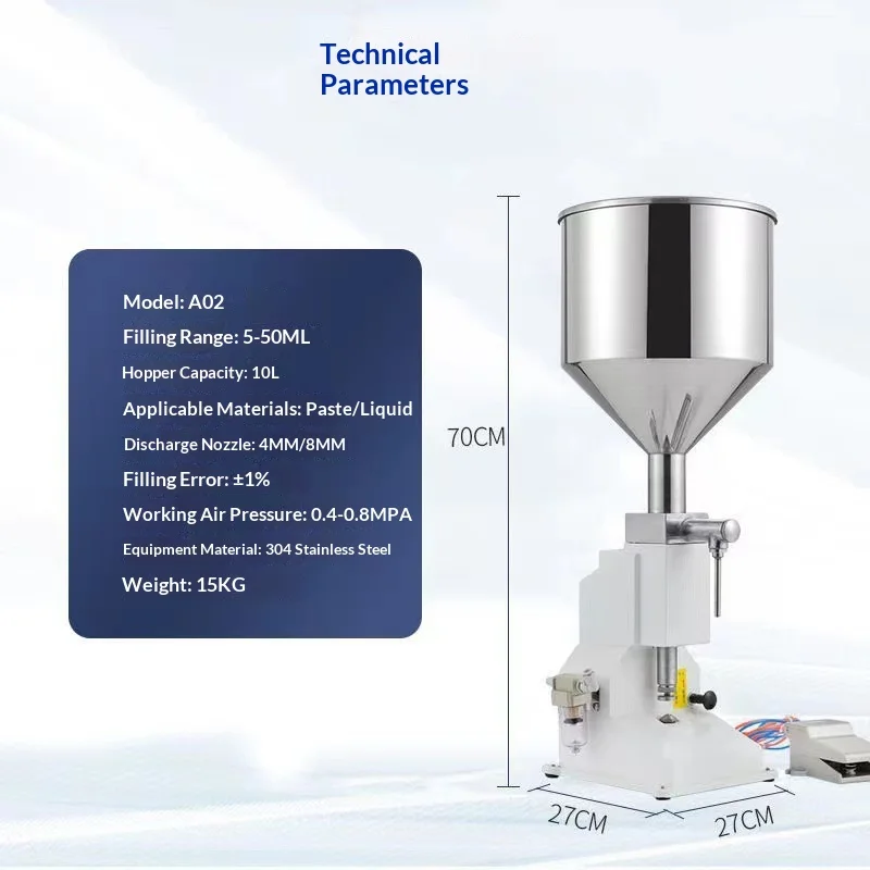 A02 Pneumatic Small Glue Dual-purpose Quantitative Machine Stainless Steel Body 5-50ML Adjustable cos metic Honey Toothpaste Gel