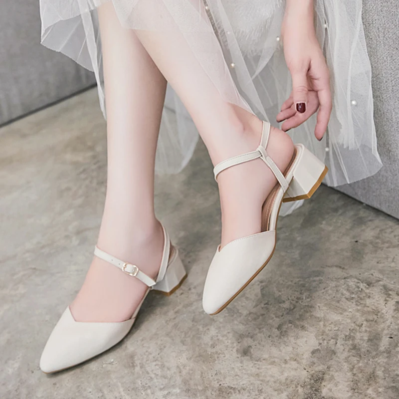 Half Baotou High Heel Sandals Women 2022, Shallow Mouth High Heels Mary Jane Buckle Fairy Retro Artificial Pu Shoes