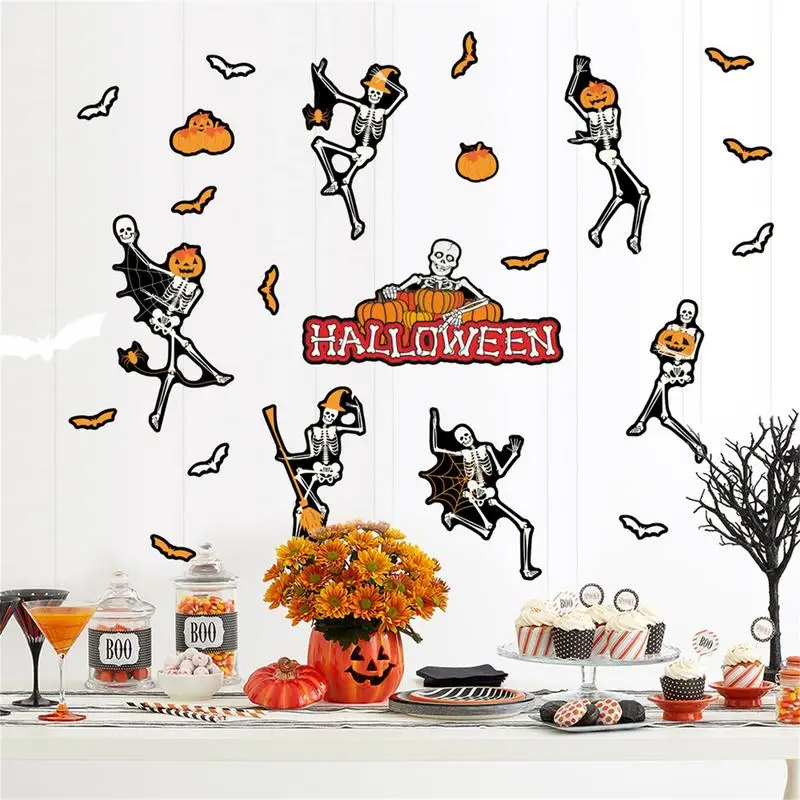 Glow In The Dark Halloween Decals 2 Sheets Window Decals Halloween Stickers Pumpkin Skeleton Bat Stickers Window Decals Window