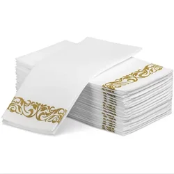 25Pcs Disposable Hand Towels Table Paper Napkins Elegant Tissue Vintage Towel White Foil Gold Birthday Wedding Party Home Decor