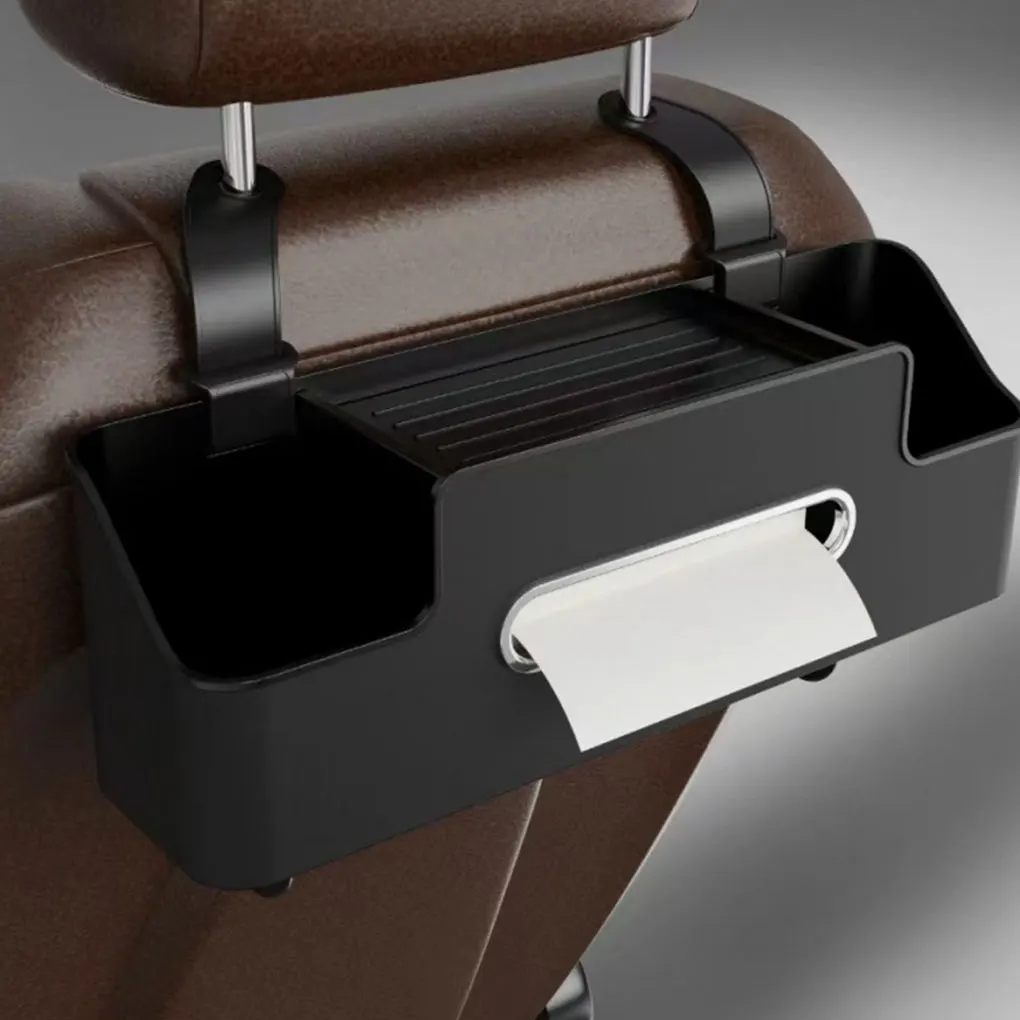 

Car Headrest Backseat Organizer with Cup Holder Seat Back Hanging Storage Box with Hooks Multi-Functional Drink Snack Phone Tray