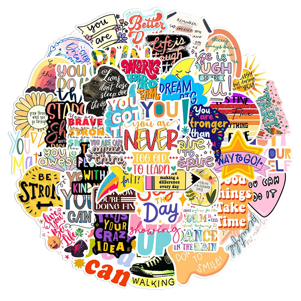 

10/30/52pcs Cute Cartoon Motivational Phrases Stickers Laptop Suitcase Diary Guitar Phone Cool Waterproof Graffiti Decal Sticker