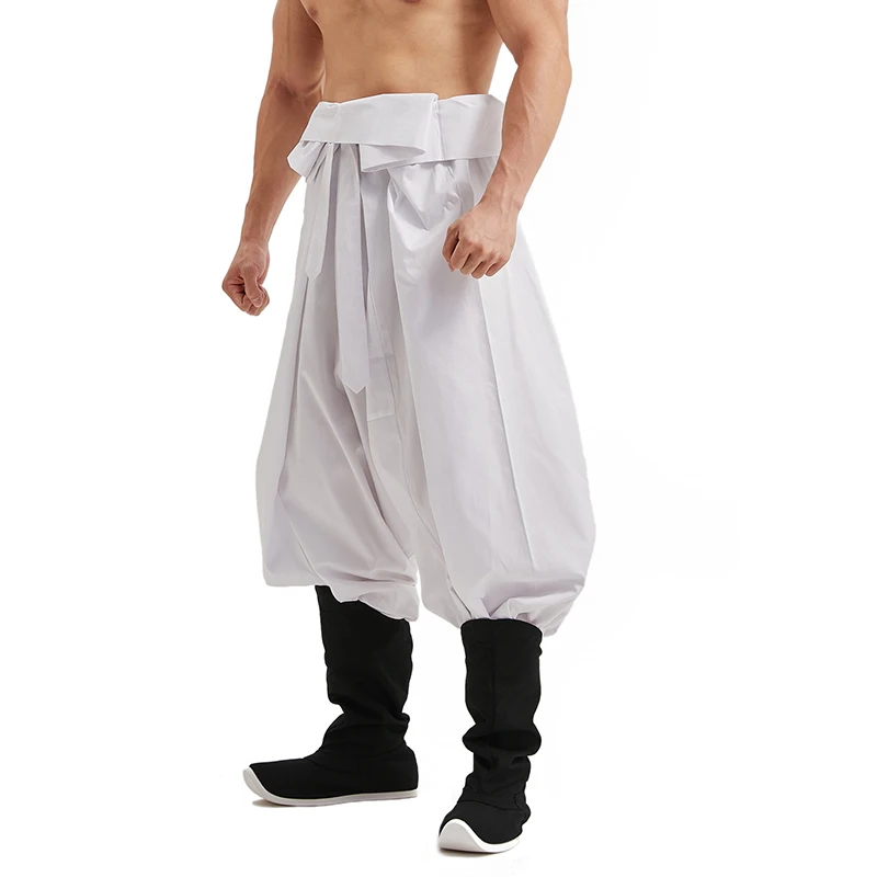 1pc Drop Low Crotch Baggy Hanfu Pants Men Wide Leg Pants Chinese Traditional Ming Dynasty Trousers Bloomers Yoga Ninja Pants