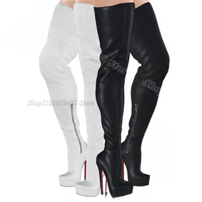 

White Solid Over Knee Boots Platform Round Toe British Style Side Zipper Design for Women Over Knee Boots Zapatos Para Mujere