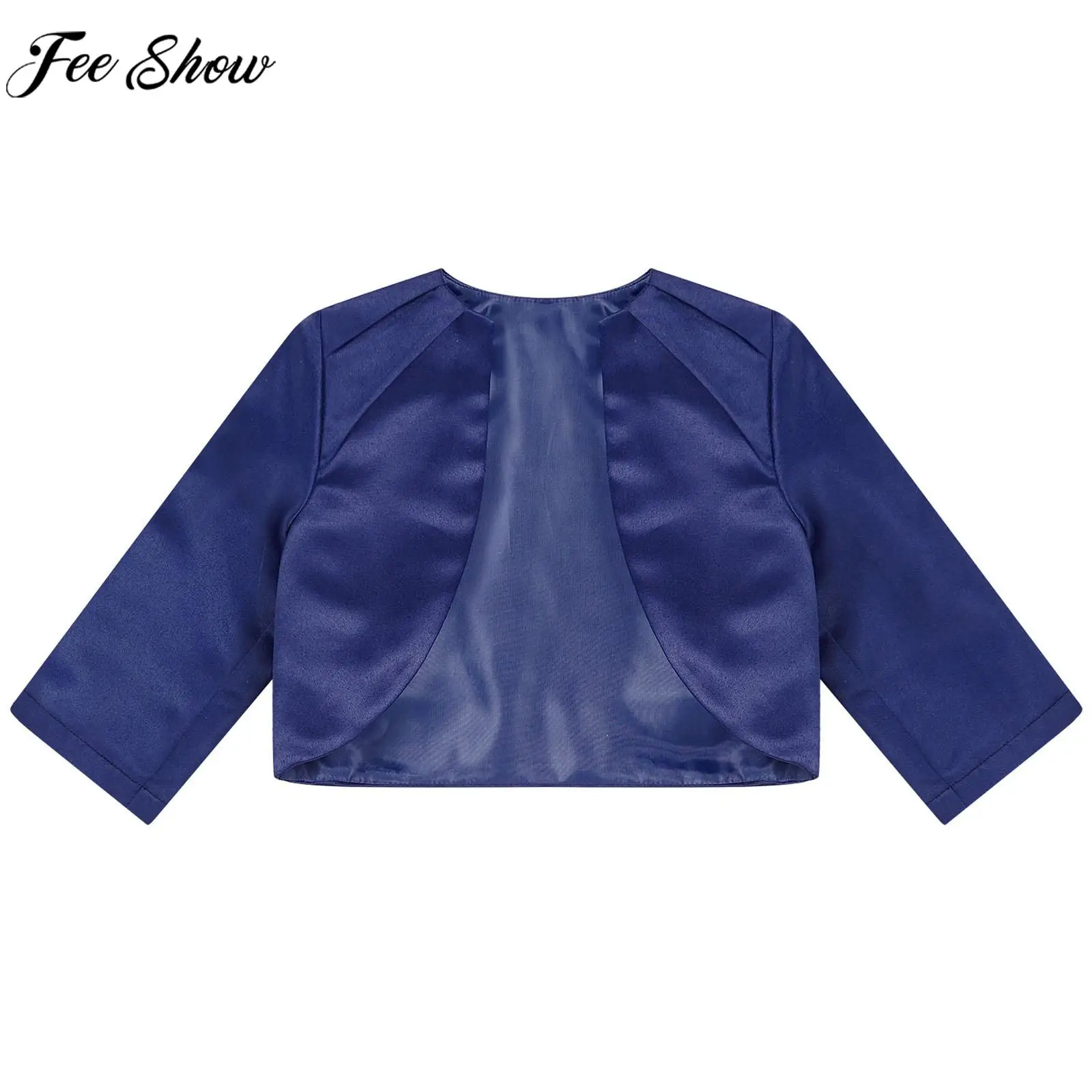 Kids 3/4 Sleeve Solid Satin Cardigan Outerwear Girls Elegant Bolero Cape Party Dress Shawl Coat for Evening Wedding Birthday