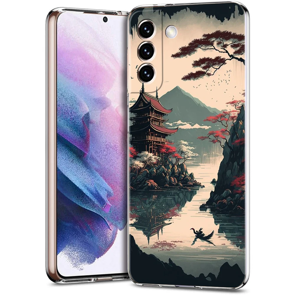 Ink Wash Painting Phone Case for Samsung Galaxy S23 S20 FE S22 S21 Ultra M21 M22 M32 S10 S10E S9 S8 Plus 5G Transparent Shell