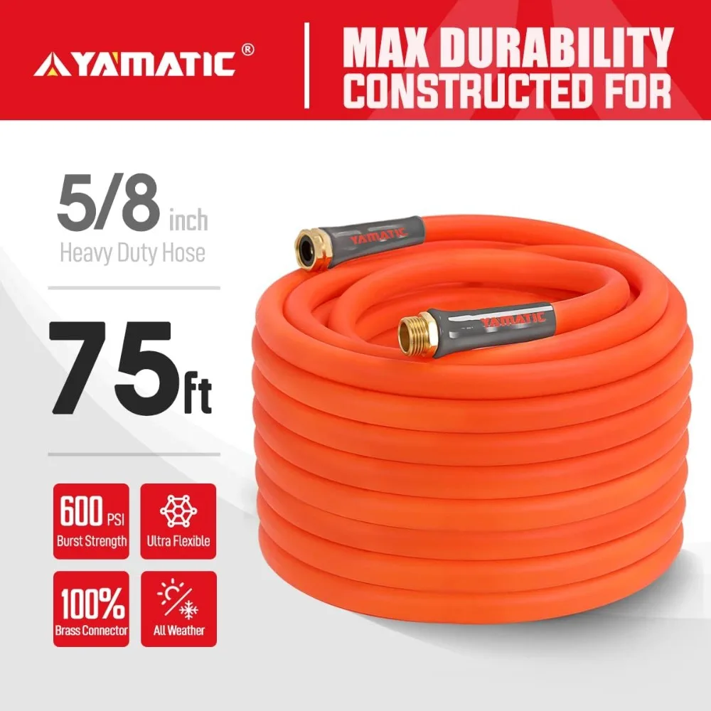 Heavy Duty Garden Hose 5/8 in x 75 ft, Super Flexible Water Hose, All-weather, Lightweight, Burst 600 PSI