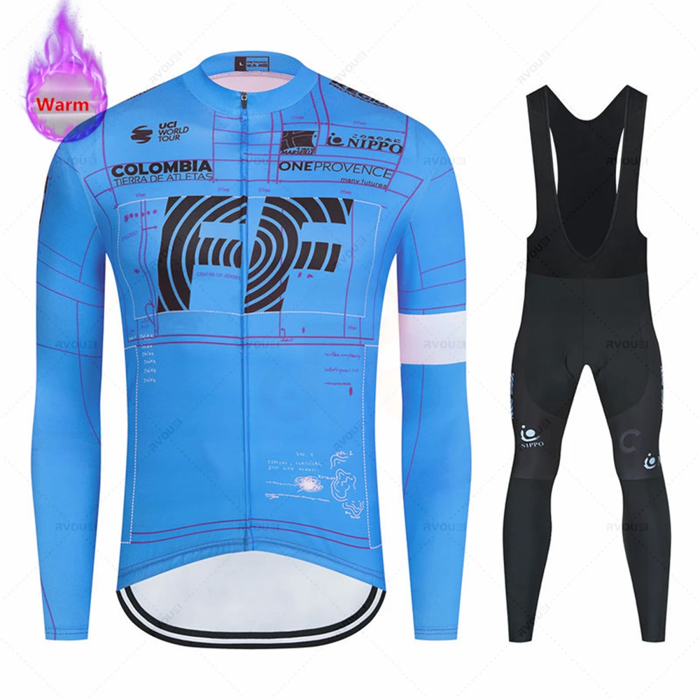 New Team Bicycle Winter Cycling Clothes Jersey Suit Sport Riding Bike MTB Mens Thermal Fleece Cycling Clothings Bib Pants Set