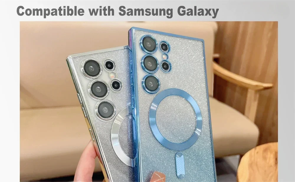Glitzer-Hülle für Samsung Galaxy S26 S24 FE S25 Ultra S23 S22 S20 S21 Plus A17 A36 A16 Kabelloses Laden Magnetische TPU Softcover – Detail 6