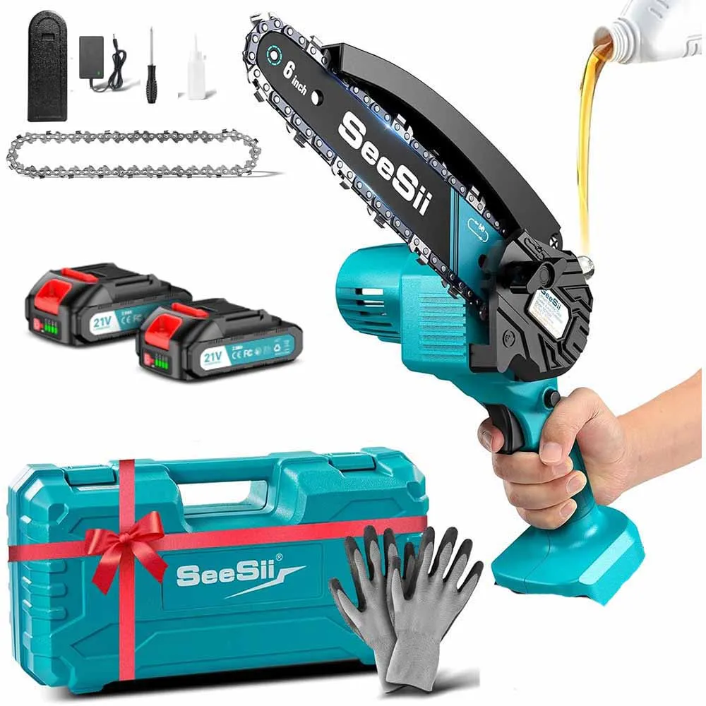 SEESII 6'' Kabellose Mini-Kettensäge 15,2cm Elektrische Säge Wiederaufladbare Holzbearbeitungs-Gartenschere für Makita 18V Akku