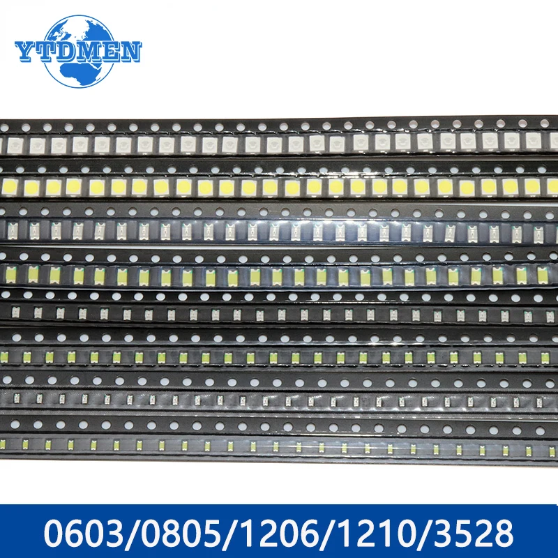 100szt/lot Diody LED Różne Zestaw 0603 0805 1206 1210 3528 5050 5730 SMD LED Czerwony Żółty Zielony Biały Niebieski Dioda elektroluminescencyjna