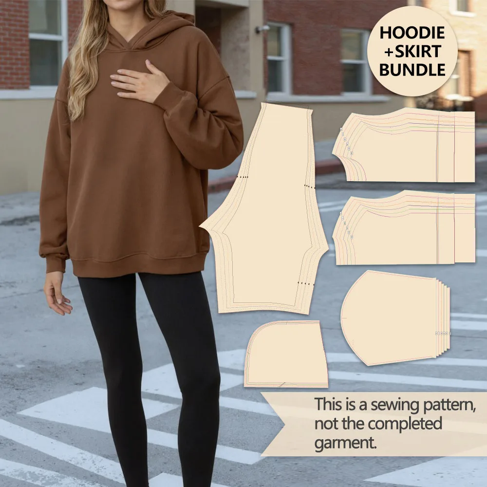 Oversized Hoodie and High-Waisted Leggings Sewing Pattern Set, Multi-Size Clothing Pattern 1:1 Original Size Kraft Paper Templat