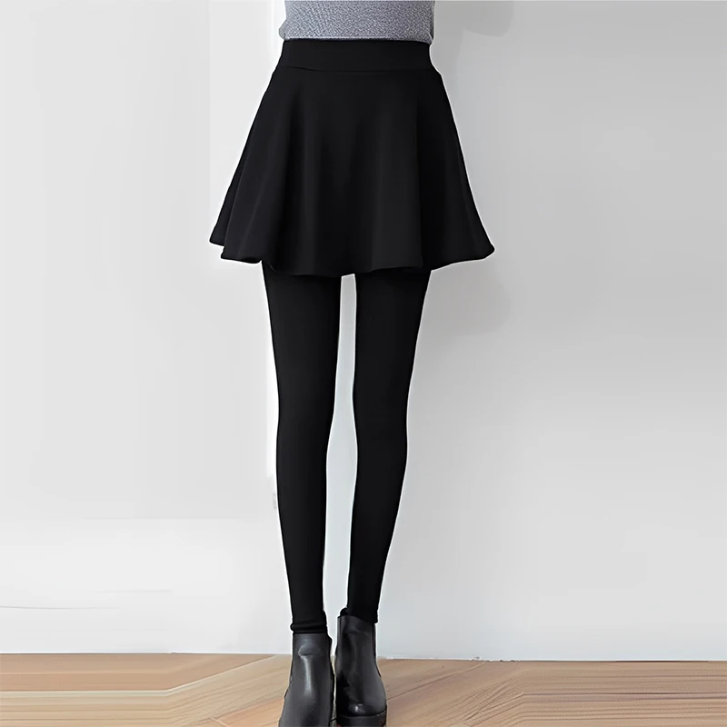 2025秋冬新作 フェイクツーピース プリーツスカート スカート付き 大きなスイング裾 レディース プラスベルベット 厚手