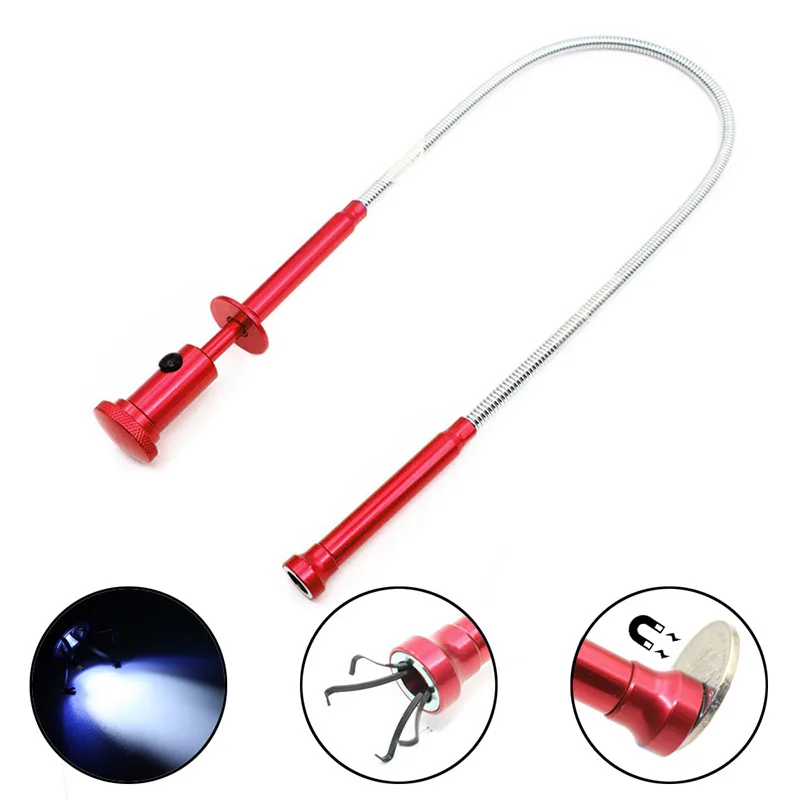 Flexible Claw Pick Up Tool Magnetic LED Light Grab Grabber Fingers Spring Red Drains And Other Hard To Reach Places Alloy