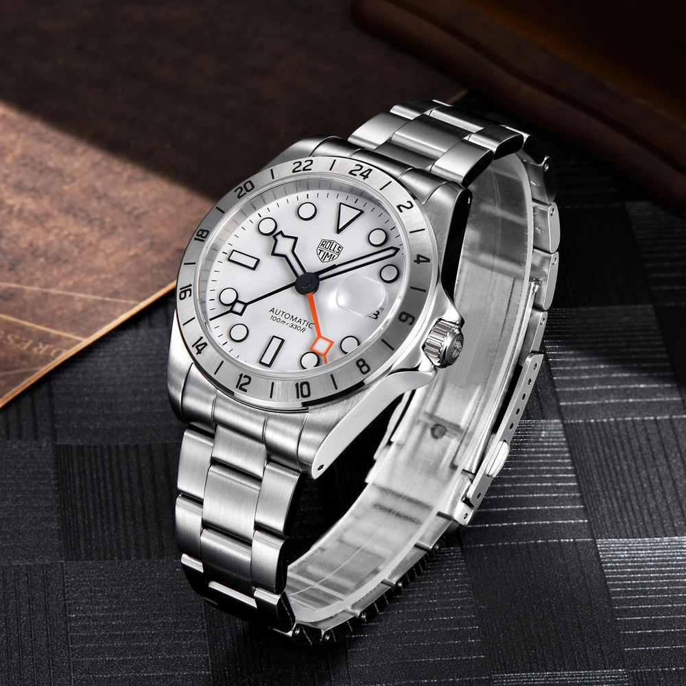 RollsTime New GMT Automatic Mechanical Watch Men Japan NH34A Stainless Steel WristWatch AR Sapphire crystal Waterproof Clock