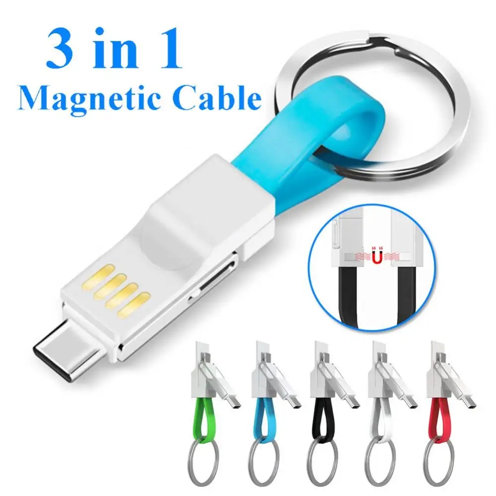 New 3 In 1 Keychain Usb Cable Magnetic Short Cable Power Bank Charge for Micro Usb Type C Smartphone Cord Usbc Pd Charger Cable