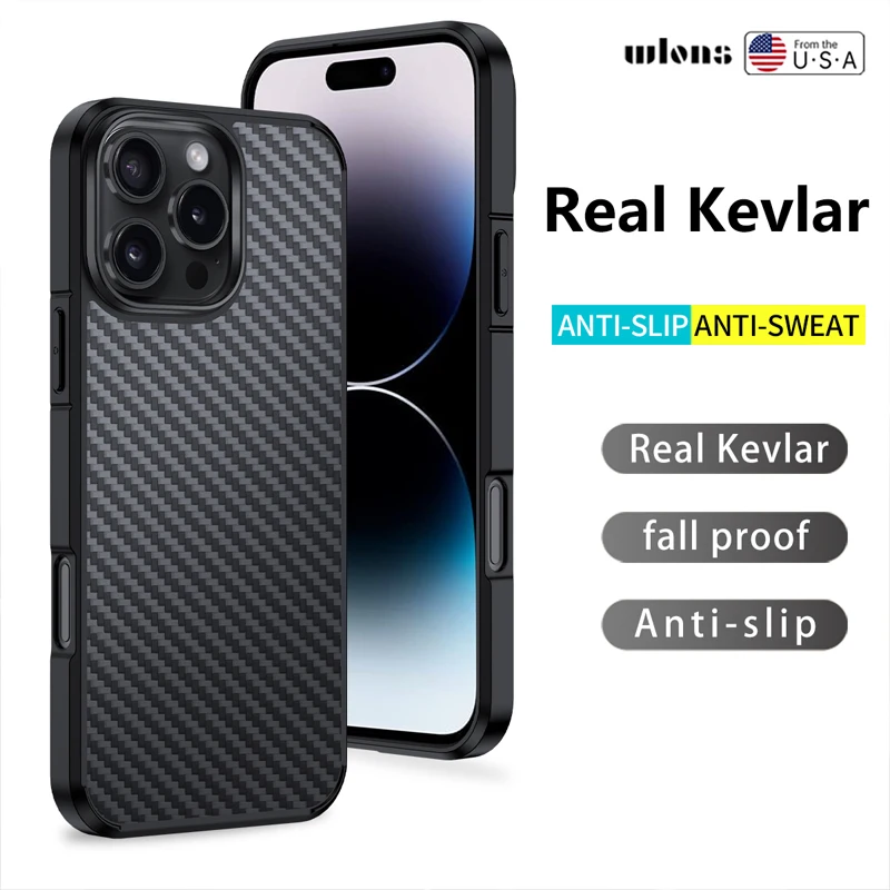 For iPhone 16 Pro Max ,16 Pro 16 Plus Case Magnetic Real Kevlar +TPU Slim Anti-Slip Genuine Aramid Fiber Cover for iPhone16