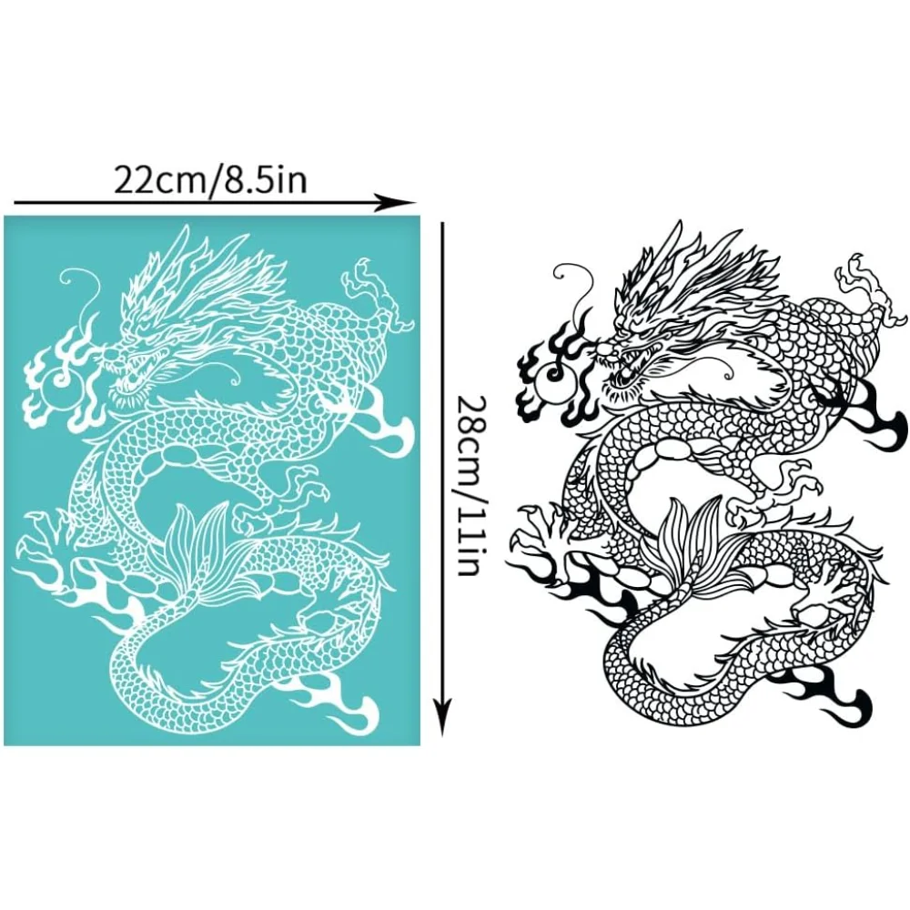 2Pcs 11x8.6 Inch Chinese Dragon Silk Screen Stencil Animal Theme Self-Adhesive Silk Screen Printing Stencil Mesh Stencils
