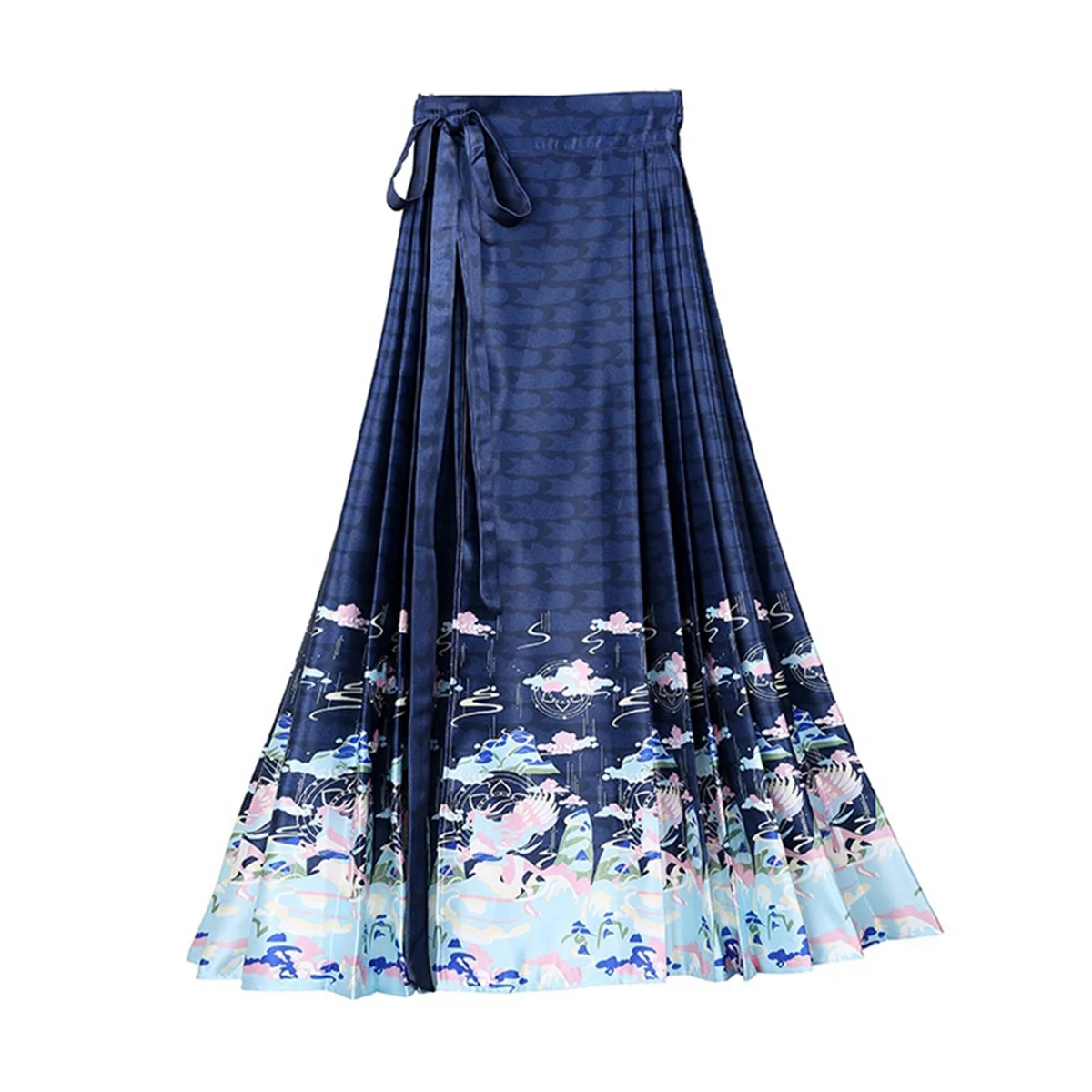 Women'S Horse Face Skirt Traditional Chinese Wrap Skirt Horse Face Pleated Skirt Chinese Horse Face Skirt Blue(S)