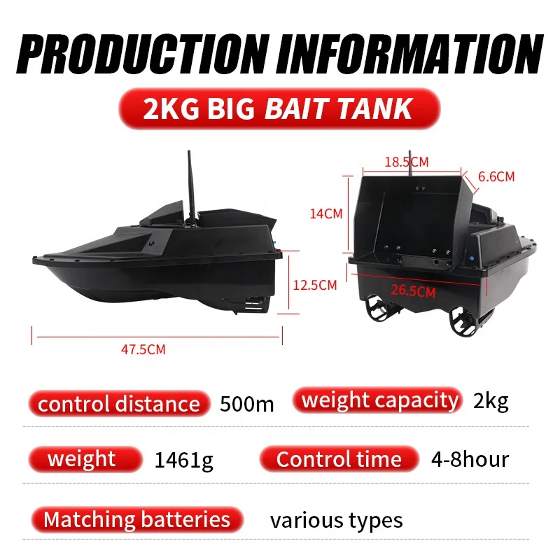 Bateau à appâts de pêche télécommandé intelligent, bateaux à appâts personnalisés, nouveauté, 500m