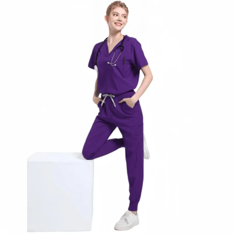 Modne kolory rozciągliwe jednolite komplety garniturów pielęgniarka peelingi medyczne wygodne mundury szpitalne unisex zestaw do szorowania kliniki aptecznej