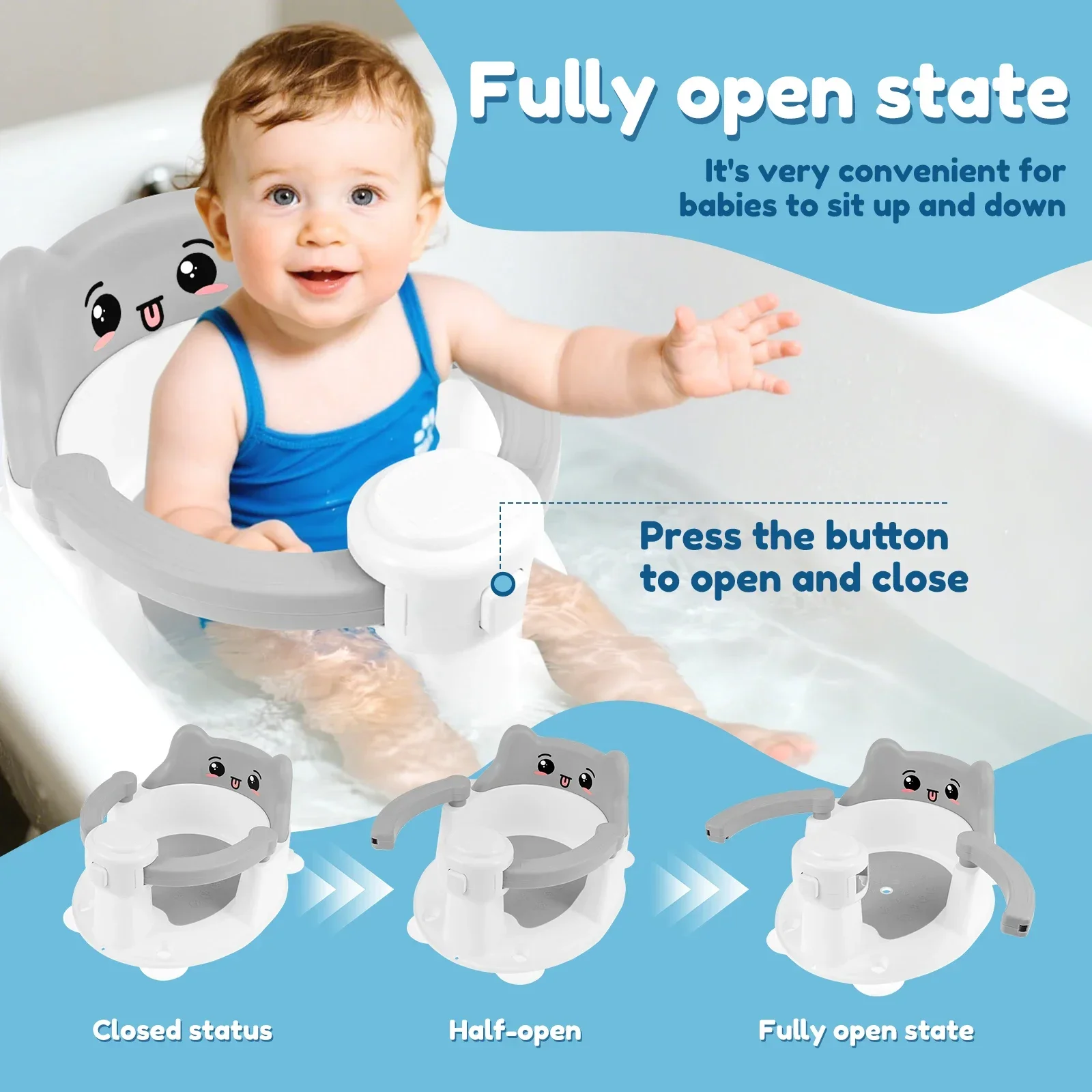 Baby Bath Seat Cute Baby Bathtub Chair with 4 Nonslip Suction Cup and Drainage Hole Portable Infant Bath Seat for 6 to 24 Months view 3