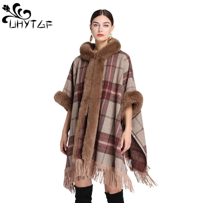 

Cape Coat Womens Europe United States Autumn Winter Imitation Rex Rabbit Fur Collar Shawl Woolen Jacket Cardigan Cloak Coat 2851