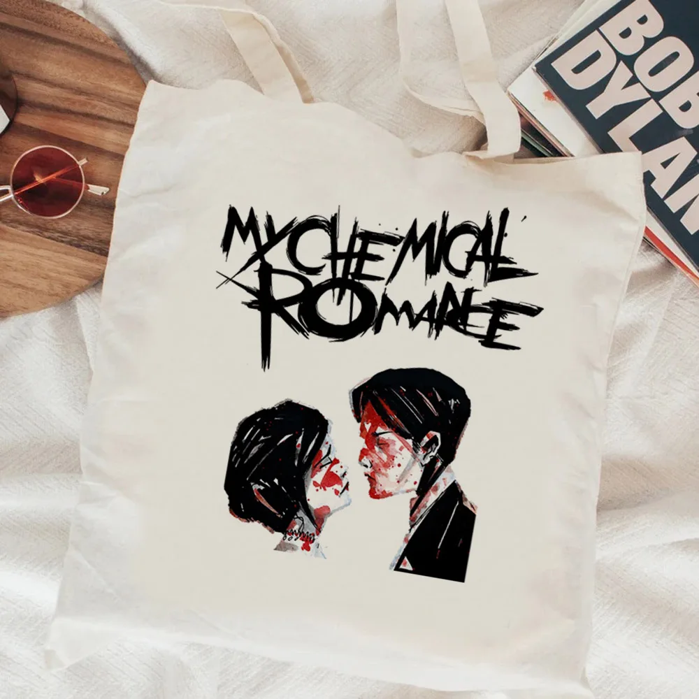 Bolso de compras Mcr My Chemical Romance, bolsa de lona, bolsa de compras ecológica, bolso de mano reutilizable, reciclaje, sacola, sacolas