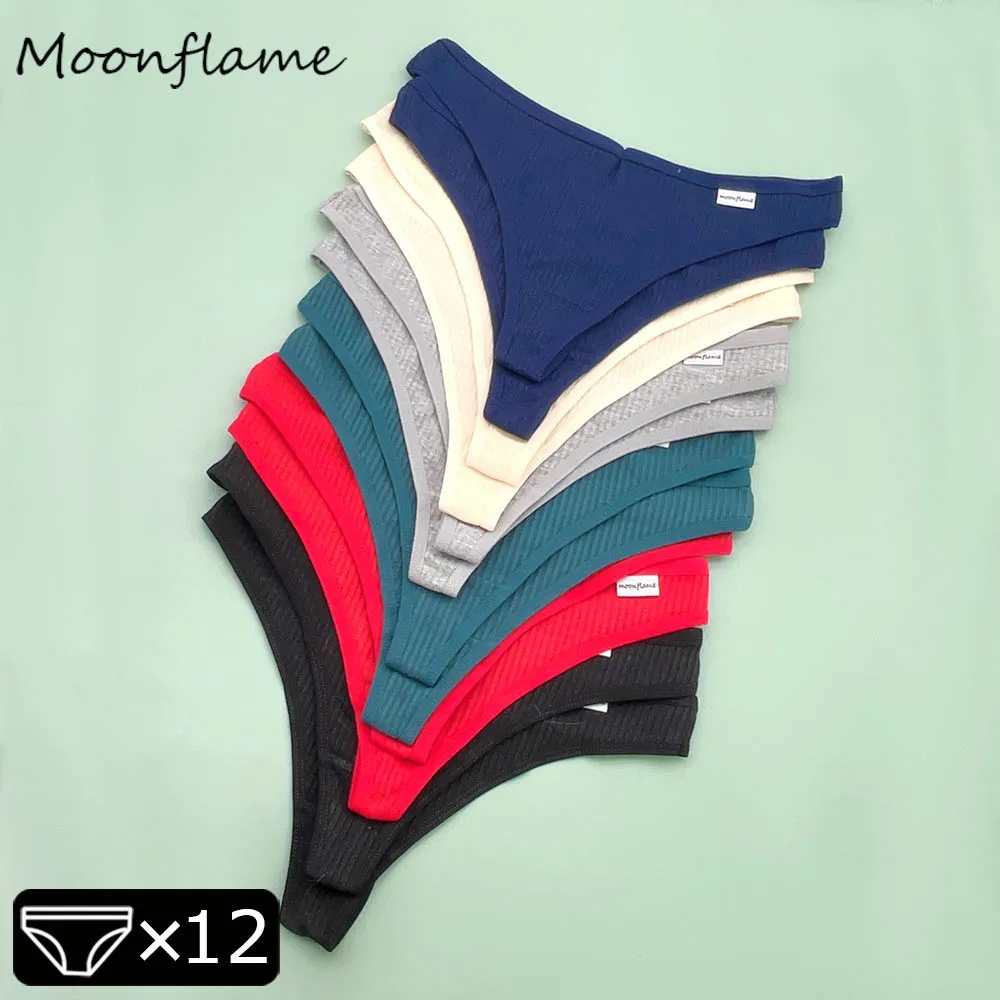 Moonflame 12 قطعة ملابس داخلية مثيرة للنساء سراويل داخلية قطنية على شكل حرف g سراويل داخلية منخفضة الارتفاع