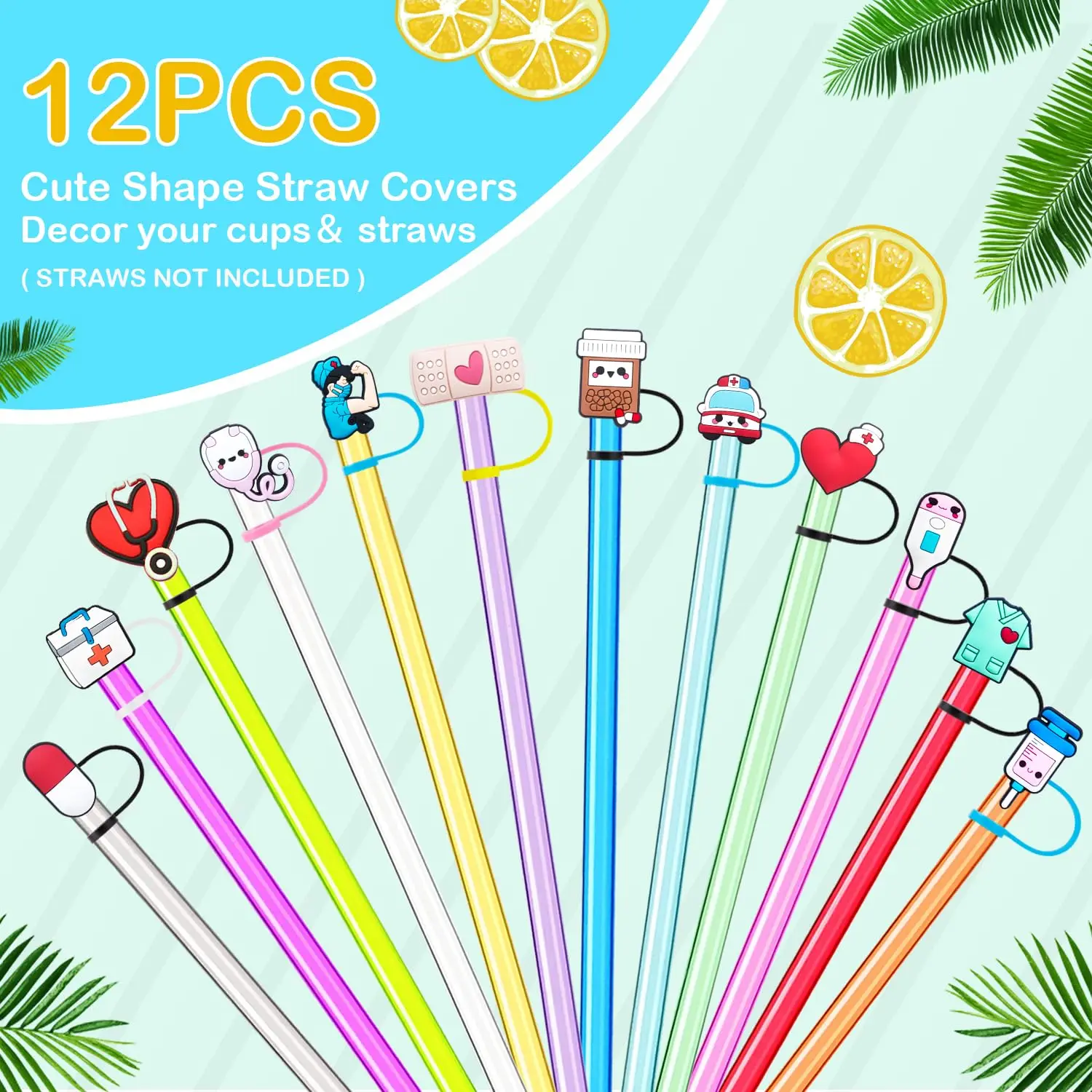 12 Pcs Nursing Straw Covers Cap for Stanley Cup 30&40 Oz, Tumbler, Water Bottle Silicone Straw Topper Fits 10mm Reusable Straws