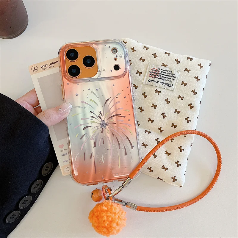 Bonito dos desenhos animados gradiente laranja padrão caso de telefone para iphone 14 15 16 17 pro max com suporte casos dos desenhos animados