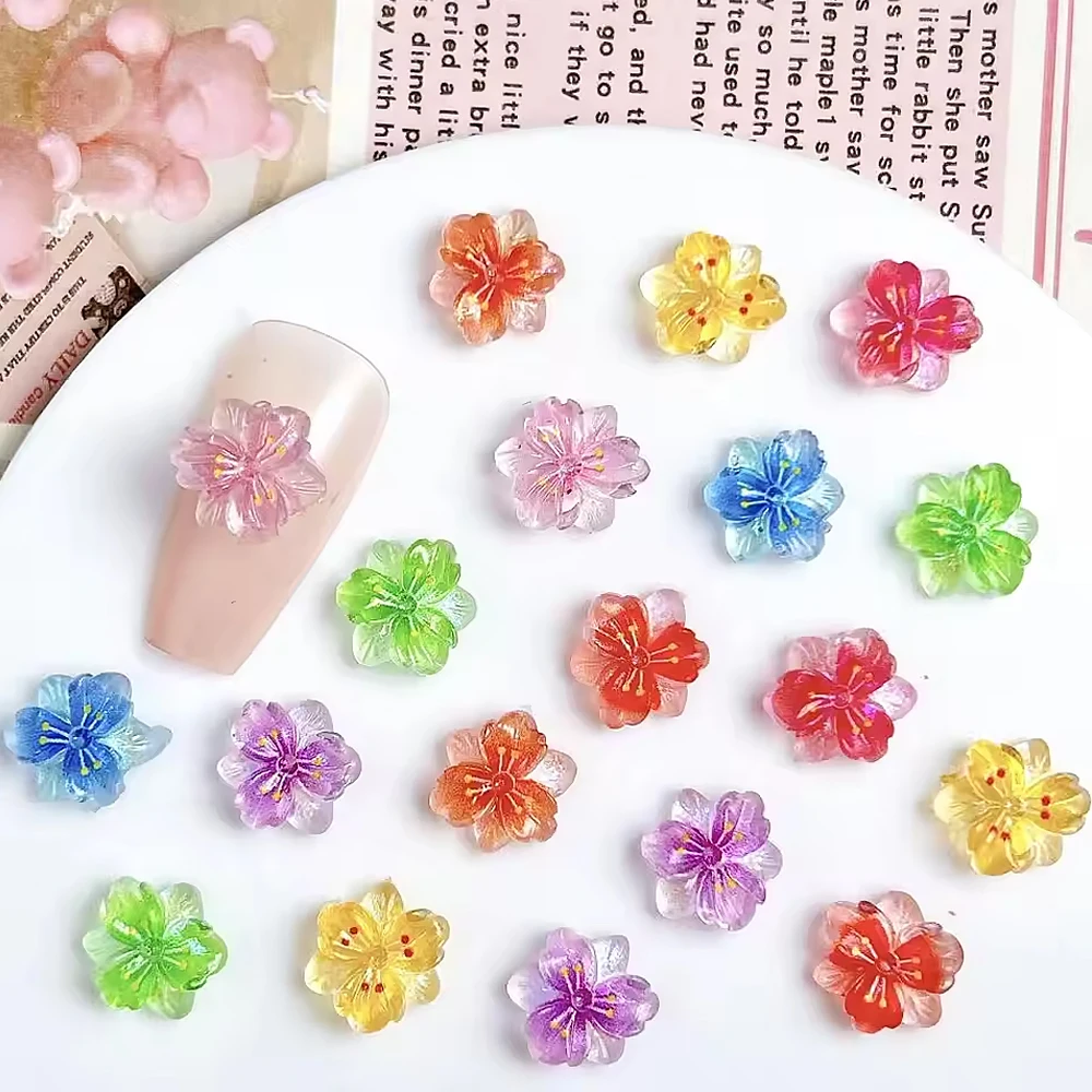 50 stks Gekleurde Perzik Bloesem Nagels Charms Art Decoraties 3D Dopamine Leuke Ijs Sakura Nail Charms Gradiënt Bloem Nagel Onderdelen