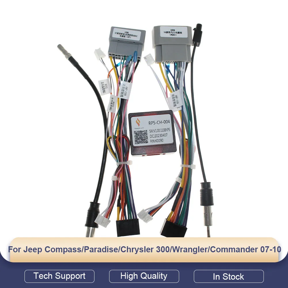 Car Radio Wiring Cable for Jeep Compass/Paradise/Chrysler 300/Wrangler/Commander 07-10 16Pin Harness Adapter with CANBUS Box