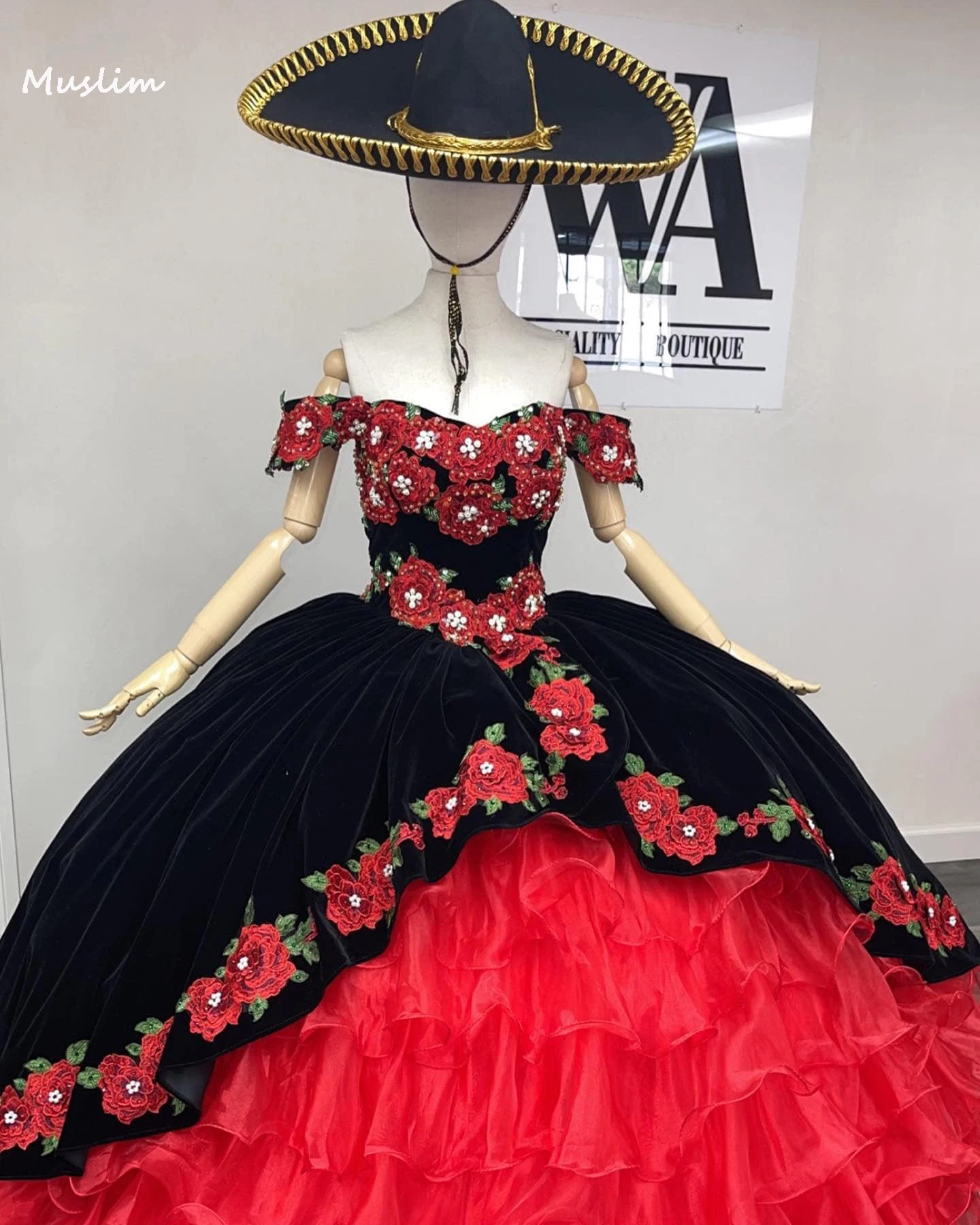 Luxury Organza Ruffles Mexican Quinceanera Dresses Black With Red Gothic Embroidery Flowers Vestidos De 15 Xv Aos Customized - AliExpress 320 Luxury Organza Ruffles Mexican Quinceanera Dresses Black With Red Gothic Embroidery Flowers Vestidos De 15 Xv Aos Customized - AliExpress 320