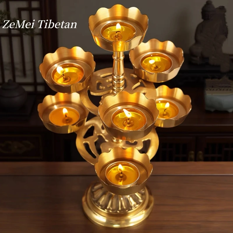 

Подставка для масляной лампы в тибетском стиле из латуни с семью звездами, буддийский алтарный подсвечник, основание для благоприятной масляной лампы, подставка для домашней свечи