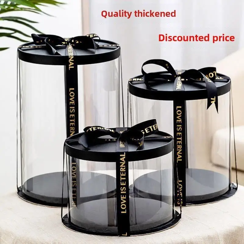 

Transparent Birthday Cake Box Baking Packaging Single Double Layer High Rise 10 Inch round Cake Box for Office Supplies