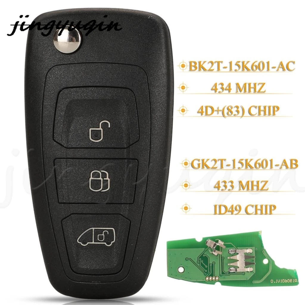 

jingyuqin 3 Buttons No Original Car Key For Ford Transit Remote GK2T-15K601-AB/BK2T-15K601-AC 434/433 MHz Id49/4D83 Chip