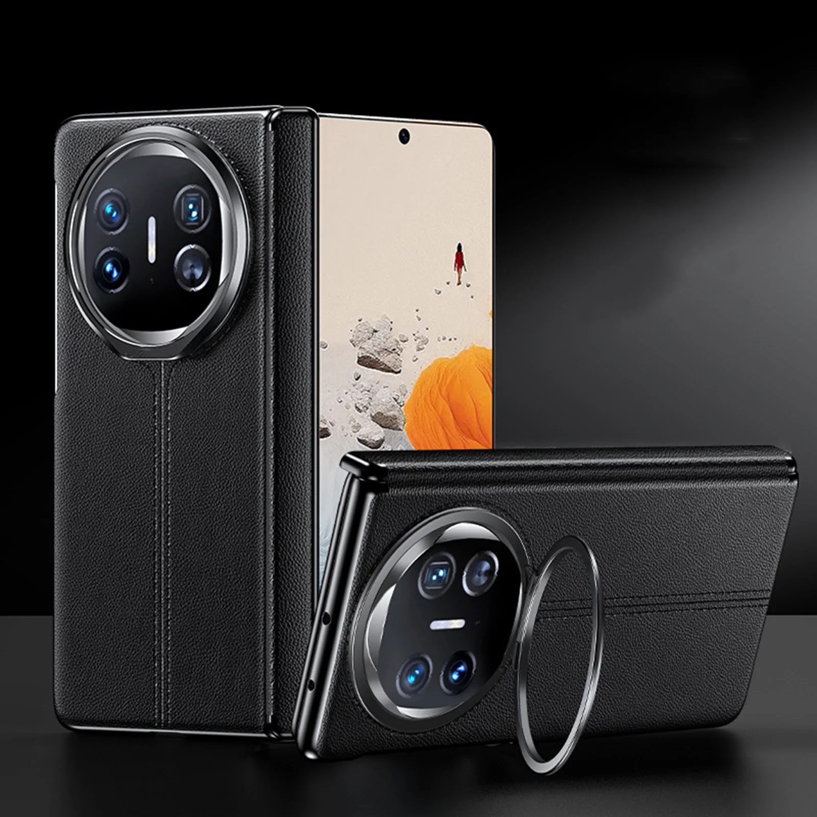 

For Huawei Mate X6/X5/X3 Genuine Leather Flip Cover with 360° Magnetic Stand Camera Protection Shockproof Case