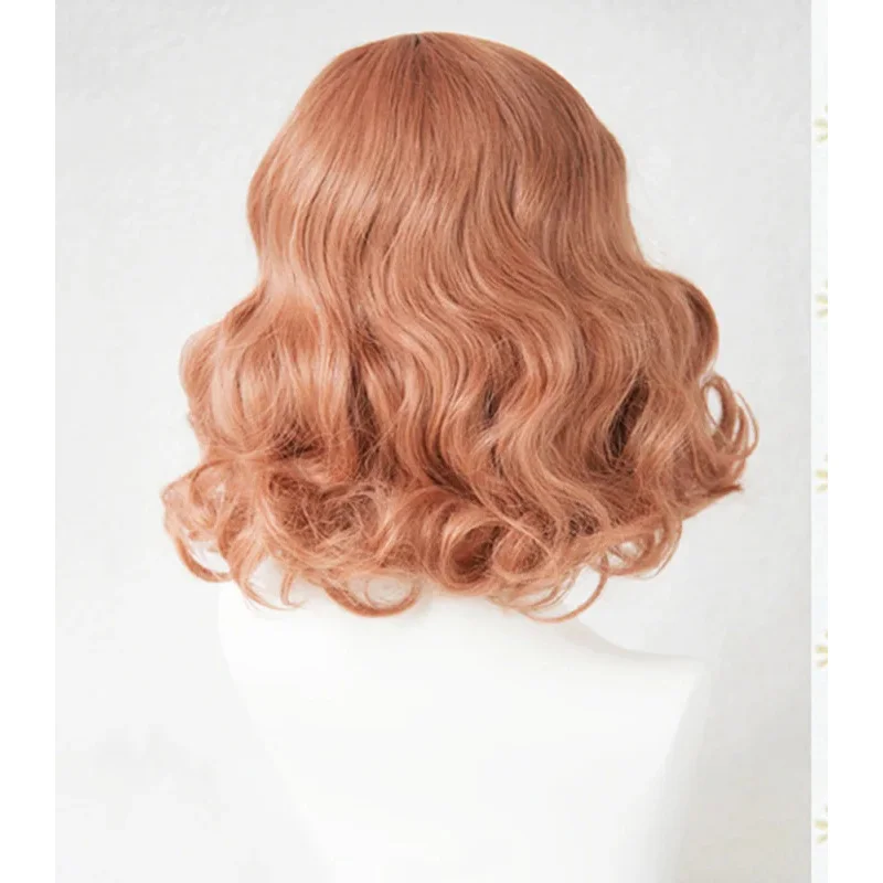 qwerrtyuio. 123456 P5 Persona 5 Haru Okumura Peluca de disfraz de Cosplay resistente al calor de pelo corto y rizado mezclado naranja rosa + asdffghjk 98