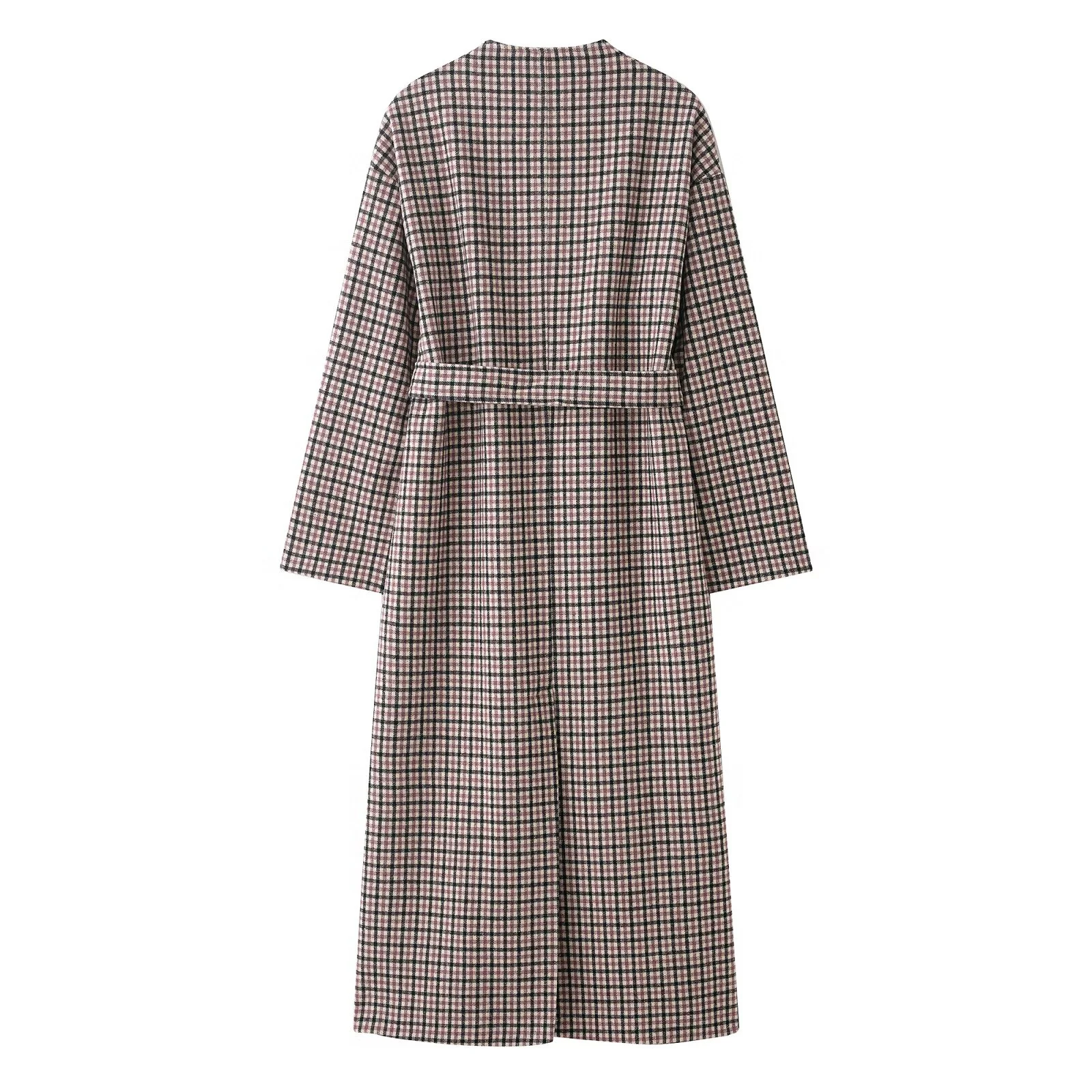 2025 invierno nueva mujer elegante Retro Casual moda suelta ajuste a cuadros cuello alto gabardina larga con cinturón