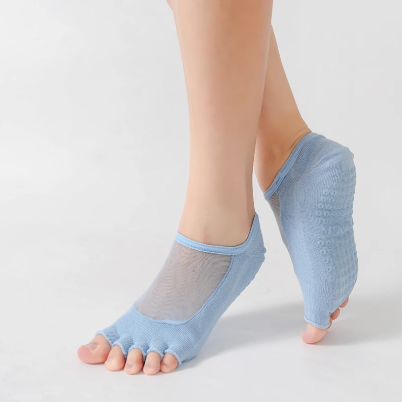 

New Women Open Toe Yoga Socks Cotton Anti-slip Five Toe Pilates Socks Ladies Fitness Dance Ballet Sports Mesh Surface Sock