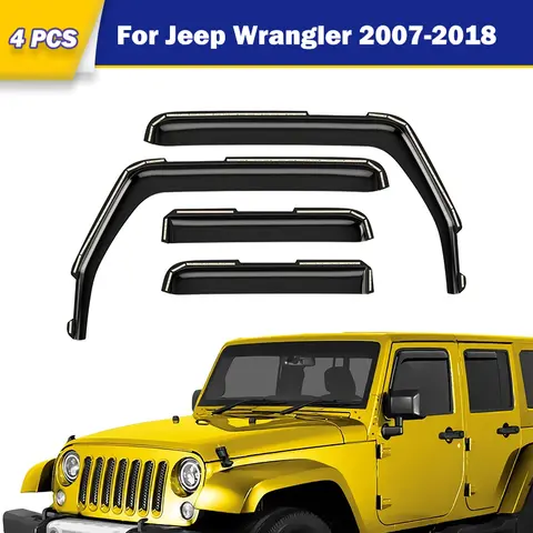 Car Window Visors Custom for Jeep Wrangler 2007-2018 Rain Guards Wind Deflectors Vent Shades Auto Parts Replacement 4-Piece Set