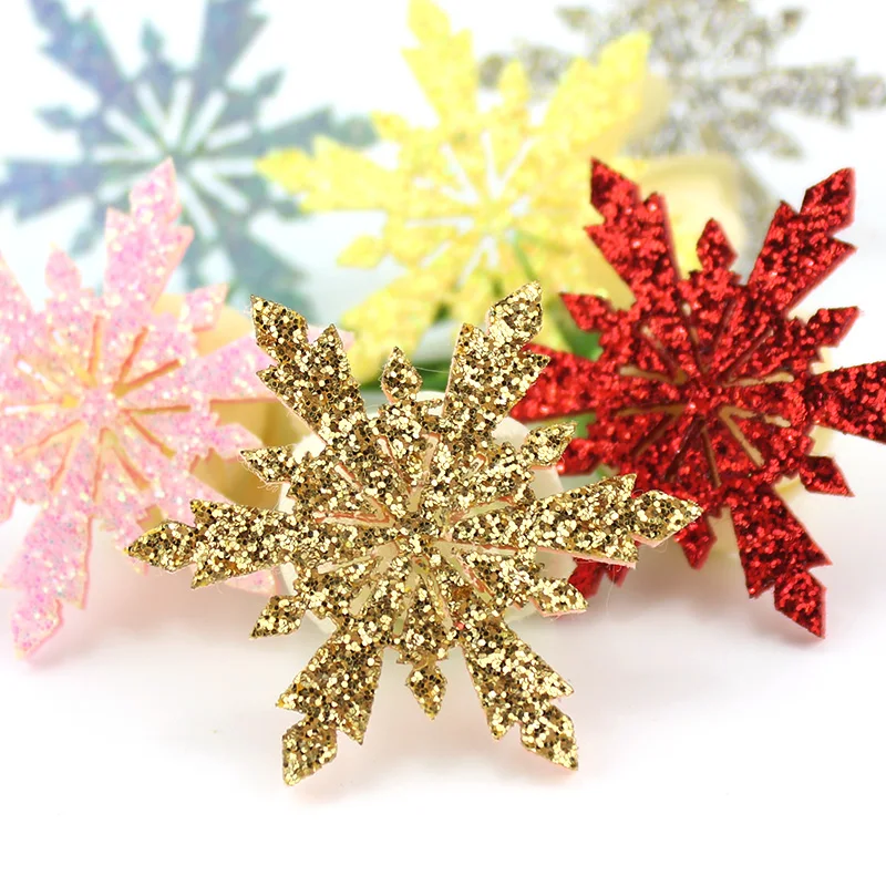 28Pcs 4.5cm Glitters Gold Powder Snowflake Appliques For DIY Headwear Hairpin Crafts Christmas Decoration Ornament Accessories