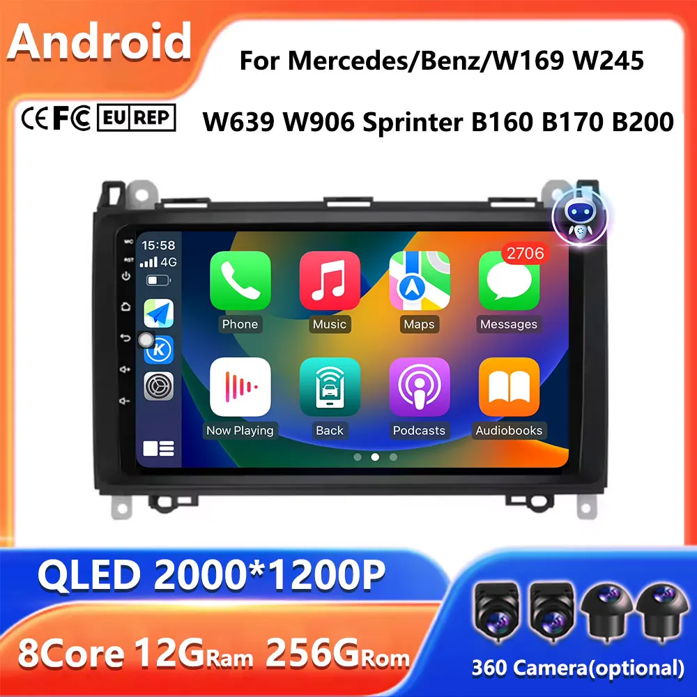 

4G Android 16 Car Radio Multimedia Player For Mercedes/Benz/W169 W245 W639 W906 Sprinter B160 B170 B200 carplay auto GPS DSP
