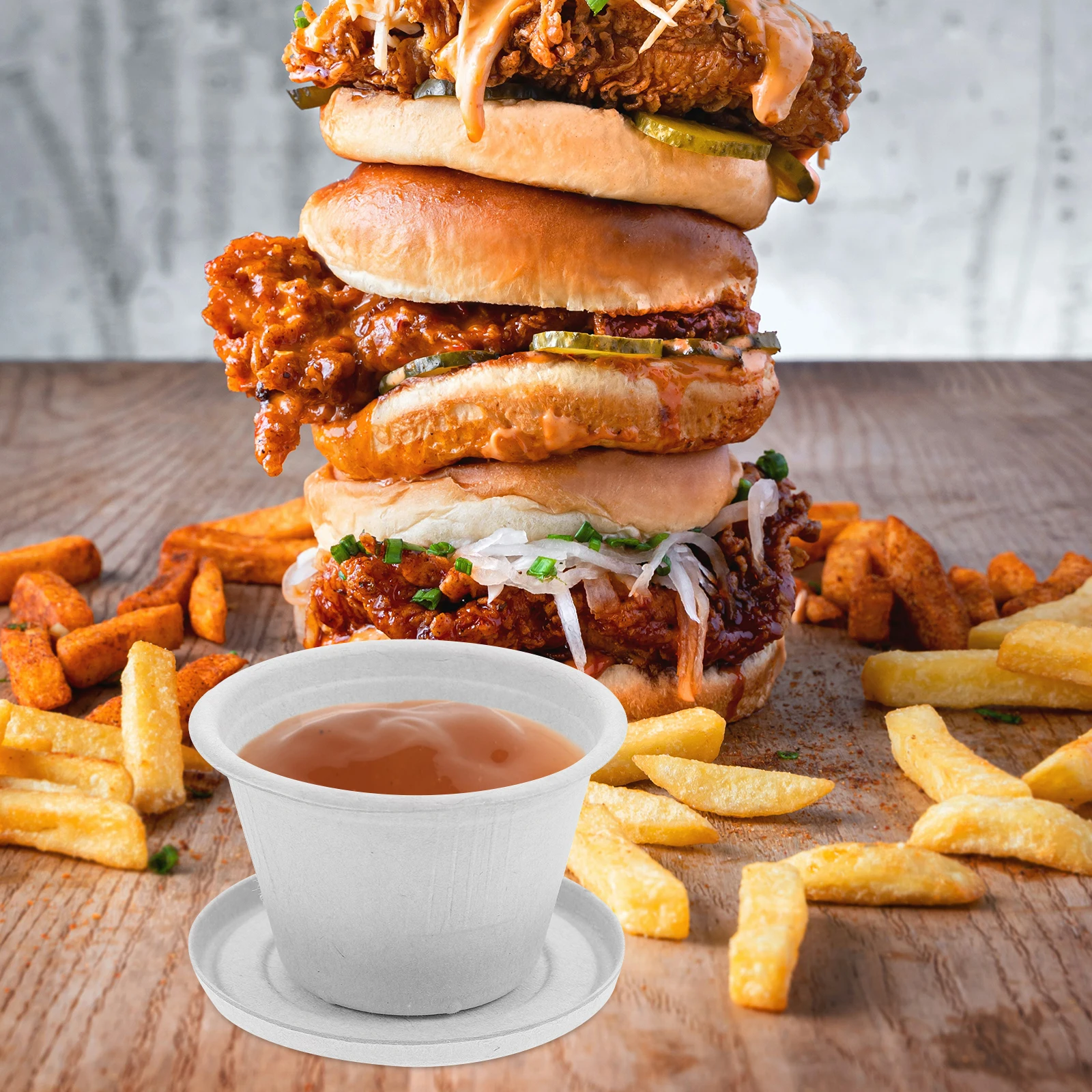 

50pcs Dipping Disposable Pulp Sauce Containers With Lids 4Oz Condiment Leakproof For Takeout Restaurants Bulk Use Travel