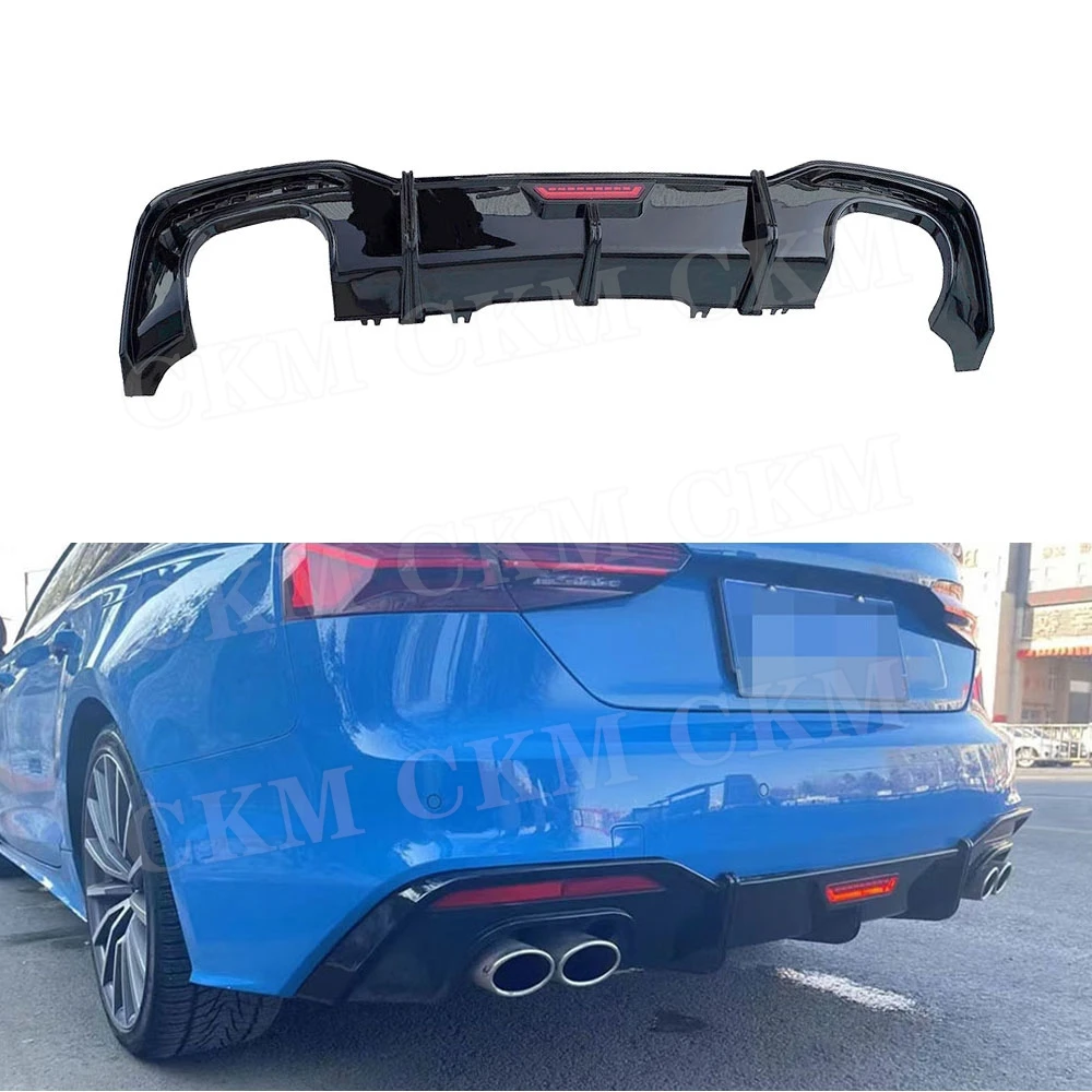 

CKMUUER задний бампер из углеродного волокна, задний диффузор, разветвители со светодиодом для Audi A5 S5 Sline Sedan 2017+, нестандартный